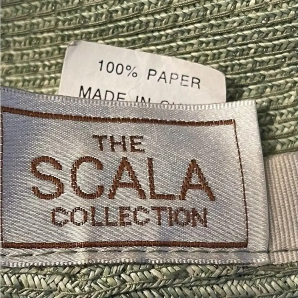 Scala Collection Women Tan Sage Green Paper Straw Sun Hat Wide Brim Beach Summer